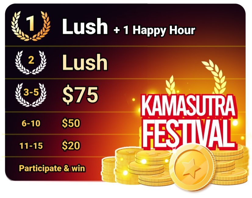 Six Lush toys to be won at the Kamasutra Festival bonus rankings at Amateur.tv