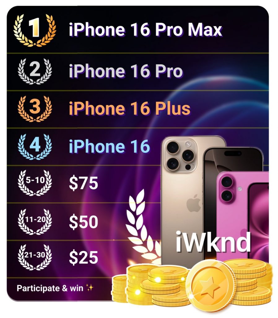 30 winners get four iPhone 16s and $1,200 during iWknd